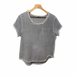 Colette Made in Italy | Blue Gray Cotton Linen Raw Edge Knit Top | Minimalist